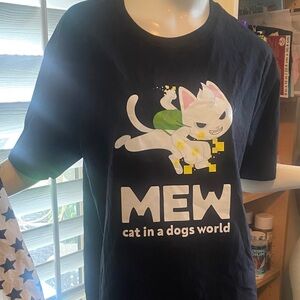 a.n.a Black Tee with White Cat Graphic and Green Backpack